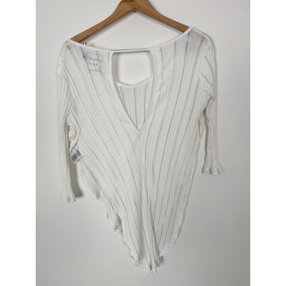 Free People Top Shirt White Sheer Side Slit 3/4 Sleeve We The Free XS - Picture 12 of 13